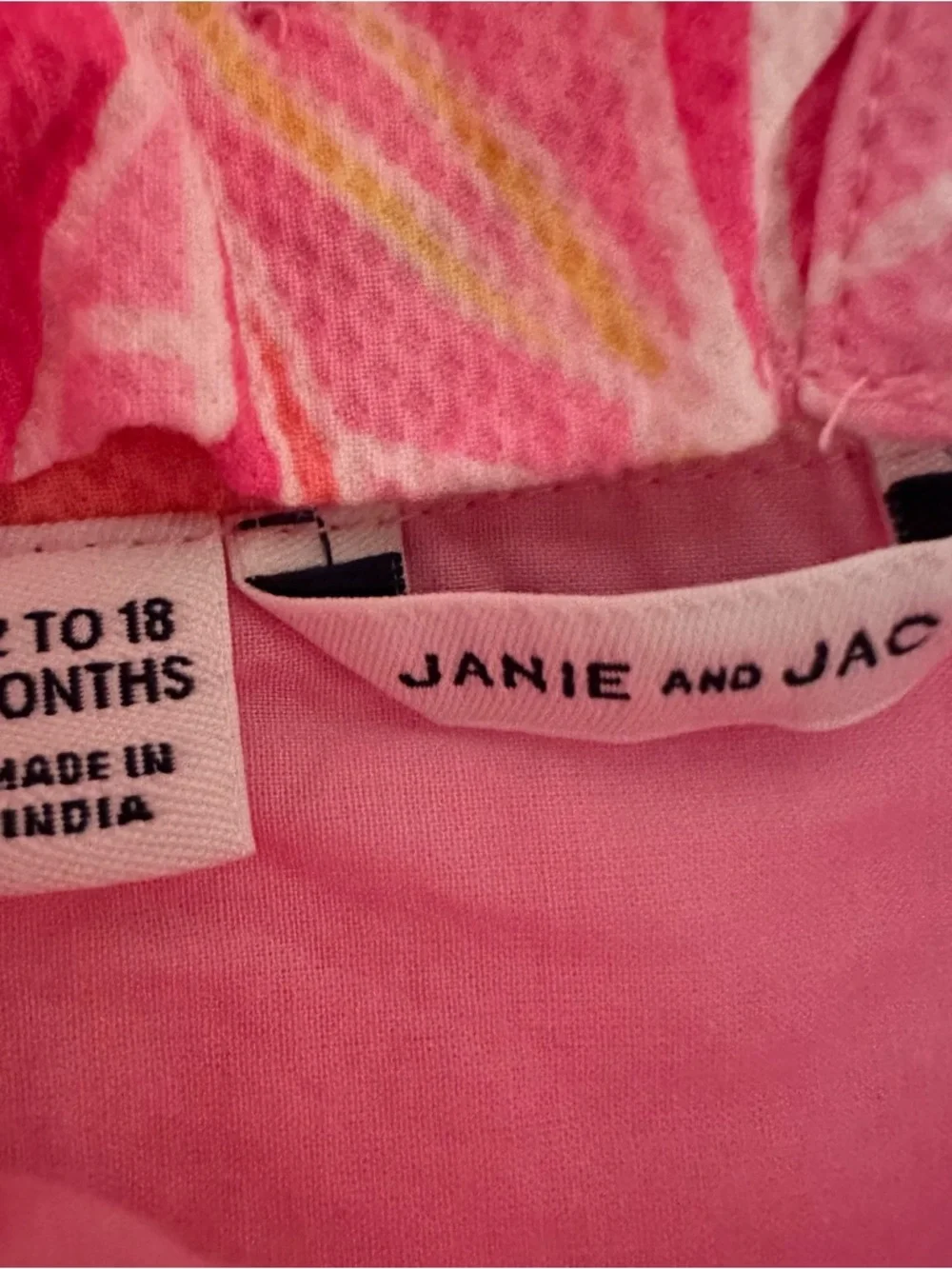 Janie and Jack 12-18 Months Pink Floral Ruffle Neck Dress Party Spring Summer